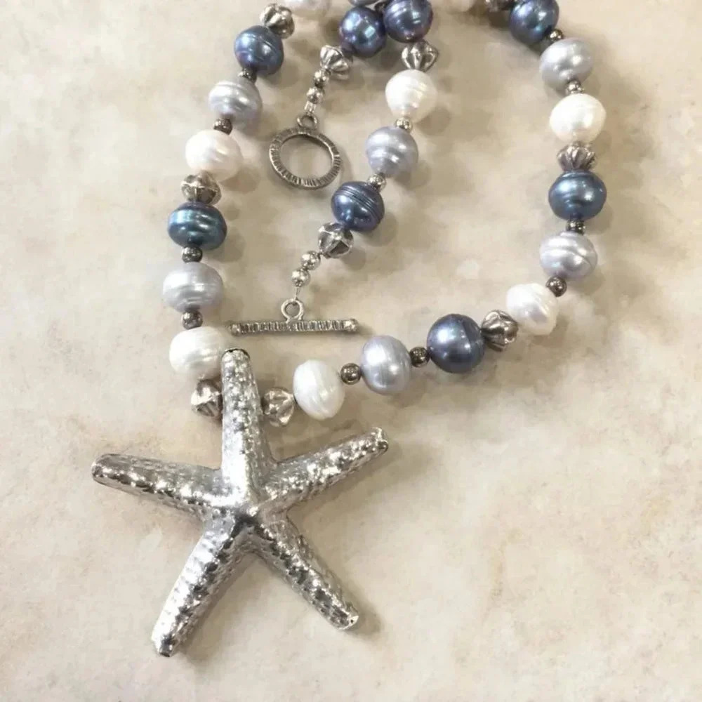 Statement Piece - Bold Pearl, Starfish Hill Tribe Silver Necklace - 11 to 12 mm